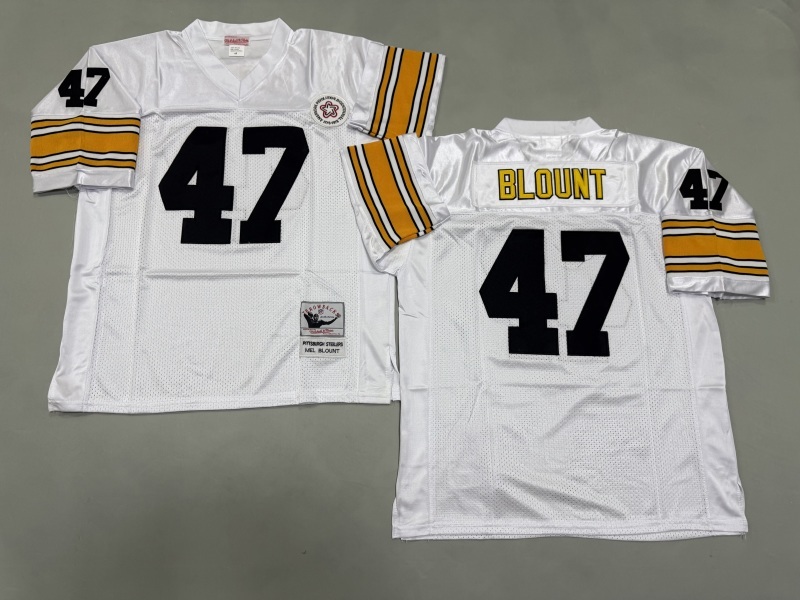 Men 2025 Pittsburgh Steelers #47 Blount white Throwback Limited NFL Jersey style 002
